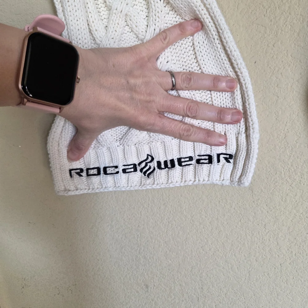 RocaWear Chunky Knit Cotton Scarf Embroidered Street Style